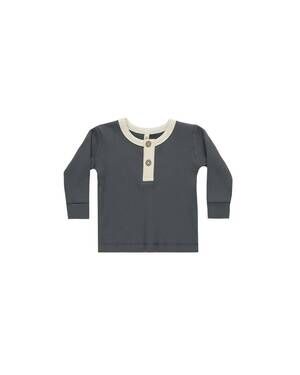 NEW QUINCY MAE kids' ribbed long sleeve henley top in indigo